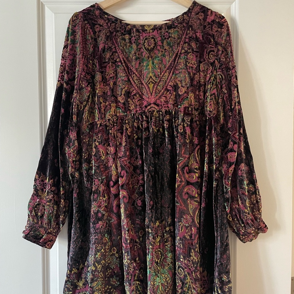 Free People Printed Velvet Dress Size Small - Picture 2 of 8